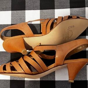 Tan Block Heel Strappy Shoes